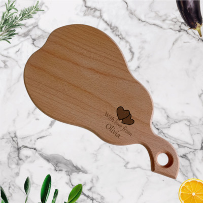 Personalized Cutting board small wooden chopping bread cheese BBQ Pear shape