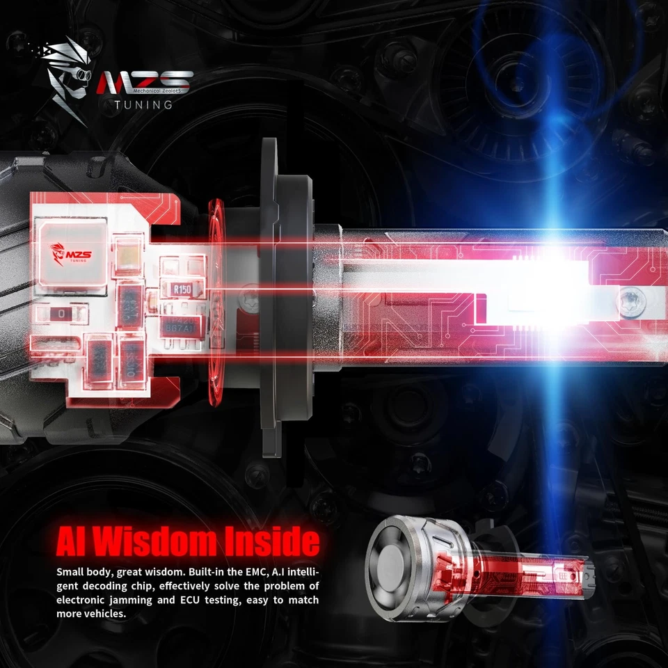 1Pk MZS H7 LED Light Bulb Motorcycle, 8000LM 35W Mini 6500K Cool White w/ Fan - Image 2 of 4