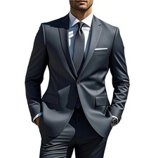 Men's Suit 2 Piece one Button Slim Fit Formal Wedding Prom Tuxedo Suits Blaze...