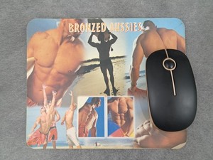 Bronzed Aussies Mouse Pad - Vintage Beach Bodybuilder Pinup - 9 x 7-1/2 in