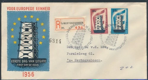 LS74657 Netherlands 1956 Europa CEPT registered FDC used