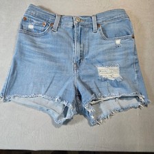 Levis Womens High Rise Distressed Denim Shorts Light Wash Frayed Hem Size 27