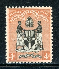 BRITISH CENTRAL AFRICA 34 SG34 MNG 1896 4p org Coat of Arms Wmk Crown CA CV$43
