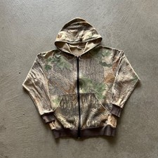 Vintage 80s Ranger Camo Real Tree Sweatshirt Size Small Brown Full Zip Hoodie