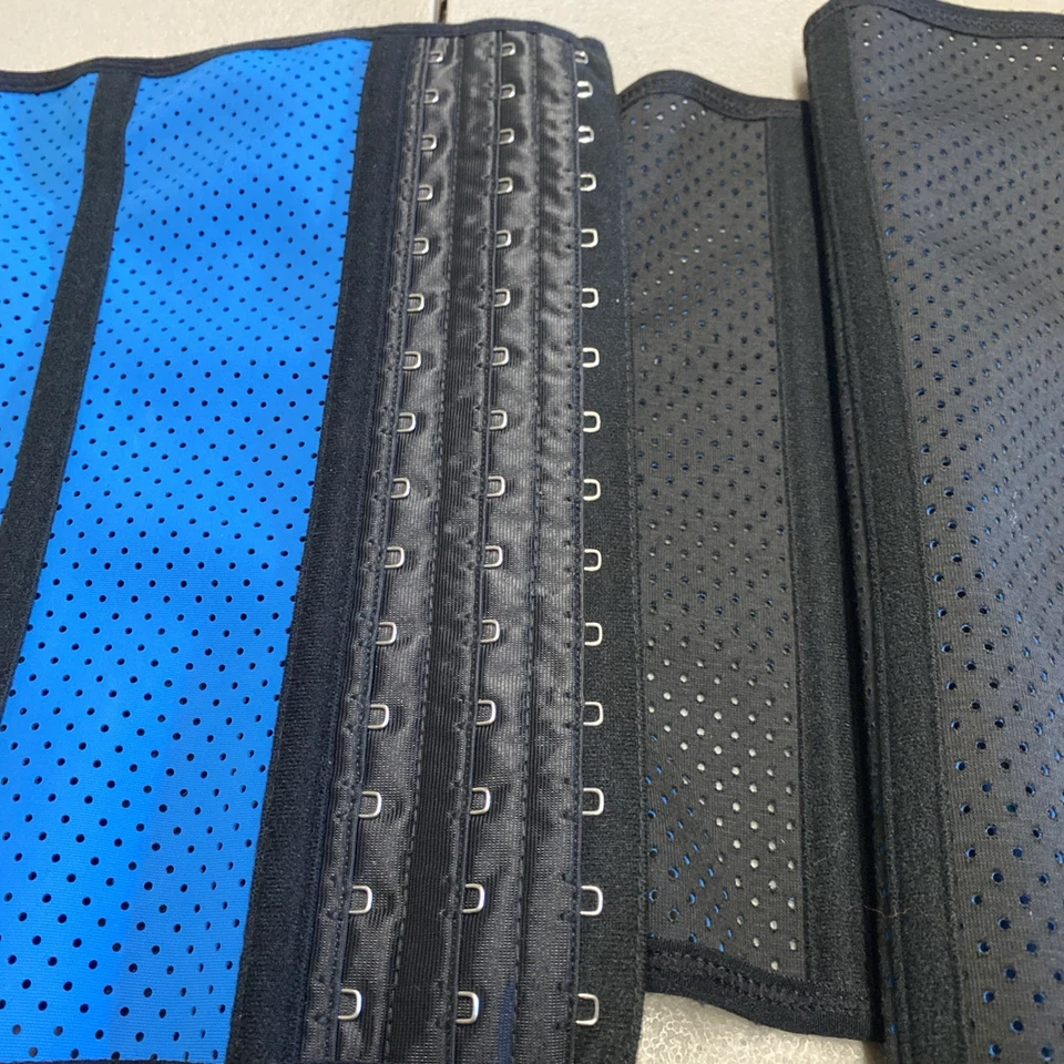 Cincher de cintura térmica esportiva látex tamanho 2XL azul preto 3 fileiras treinador novo - Imagem 2 de 4