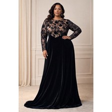JB Couture Black Velvet Floral Burnout Evening Wedding Gown Dress Plus Size 20