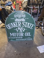 Vintage Quaker State Tombstone Double Sided Porcelain Sign Vintage Quaker State Tombstone Double Sided Porcelain Sign