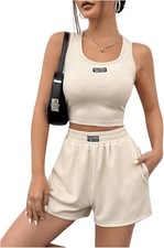 GORGLITTER Women's Summer Outfits Shorts Sets 2 Piece Sleeveless Matching Crop