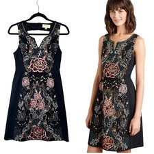 Anthropologie Moulinette Soeurs Perennial Floral Embroidered Dress Black Size 2
