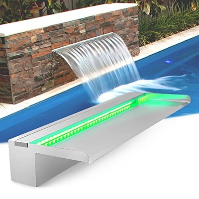 LONGRUN Stainless Steel Waterfall Fountain - 11.8" Wide Spillway For Pools & Ponds