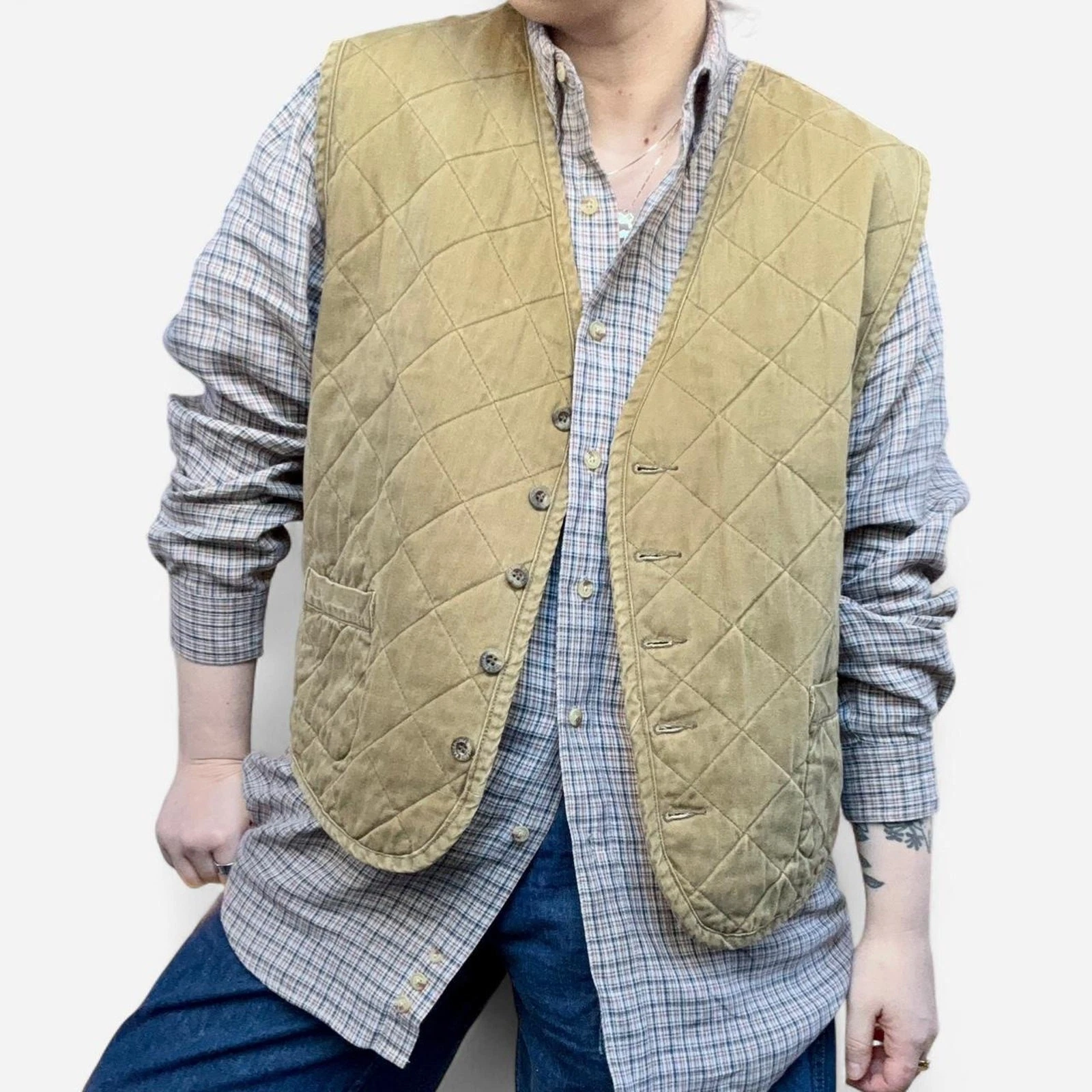 Vitage Eddie Bauer Khaki Quilted Gilet Vest Size XL, Cabin Core, Gorp Core