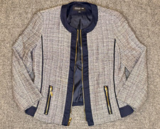 Jones New York Collection Tweed Jacket Size 6 Black White Pink Gold Zip Blazer