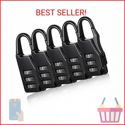 5 Packs Combination Luggage Lock, 3 Digit Combinations Padlock, Black Small Pass