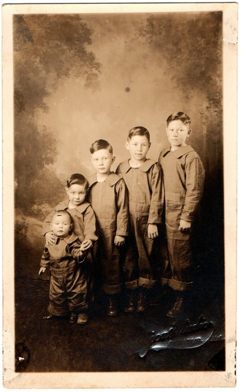 Decatur, IL Illinois 1920s RPPC Postcard, 5 Stairstep Boys