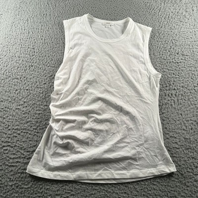 ALC Zoey Tank Womens M White Sleeveless Pleated Side 100% Cotton Casual Soft Top