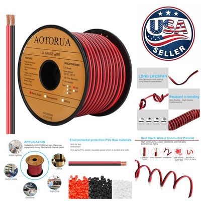 Flexible 100FT 14AWG Red & Black Cable - Ideal for Low Voltage Lighting Projects