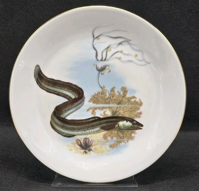 Vtg Kahla Porcelain Salad Plate Eel Fish Gold Rim 7.5'' 1950s Germany Seafood