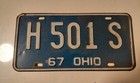 1967 Ohio License Plate H 501 S — photo 1