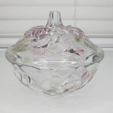 Studio Nova Mikasa Round Crystal Covered Candy Dish With Pink Roses Vintage 