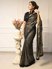 New Presenting Black Georgette Saree With Blouse For Women Party Wear