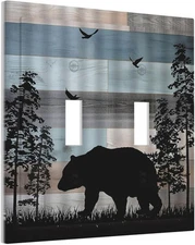 Rustic Bear Tree Vintage Wooden 2-Gang Toggle / 5 x 4.9 IN, 