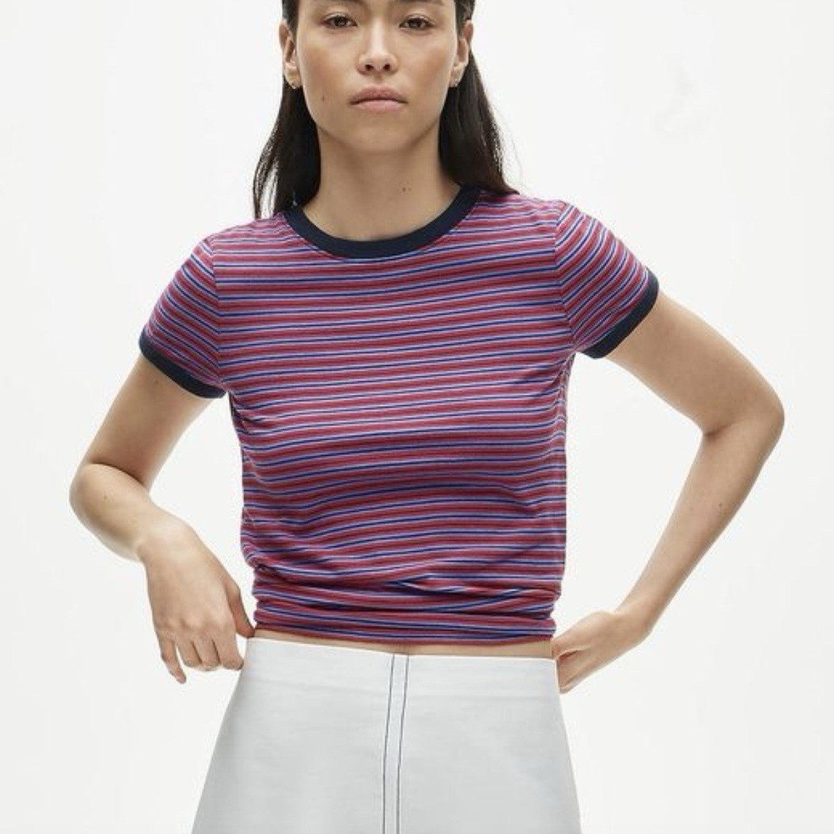 J. Crew Vintage Jersey Tee Medium Blue Red Striped Short Sleeve Capsule Preppy