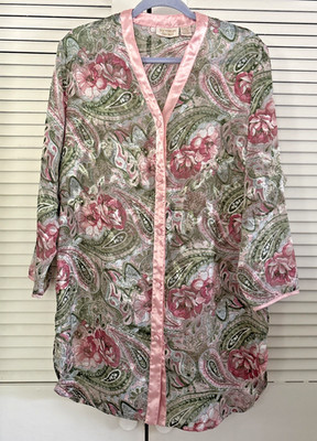 Vtg Victorias Secret Gold Label Sheer Pink Paisley Button Sleep Shirt P/S Resort