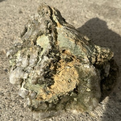 Quartz Mineral Rock Specimen w/ Green Matrix Crystal Display Piece
