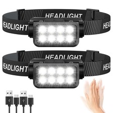 Head Torch Rechargeable 2 Pack 8 LED 2500L Super Bright Headtorch with Motion