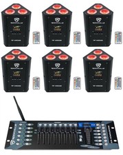 6 Rockville RF WEDGE BLACK RGBWA UV Battery Wireless DMX Up Lights Controller