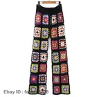 Korean High-Waisted Colorful Floral Hand-Knitted Crocheted Trousers Casual Women