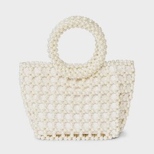 Mini Pearl Beaded Bucket Bag - A New Day Ivory