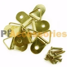 8 Pcs 1" inch D Ring Hanging Picture Frame Hanger Hooks Brass Plated w/ Screws