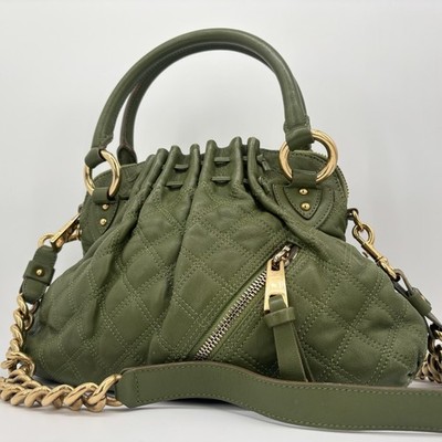 Marc Jacobs Cecilia Quilted Leather 2WAY Handbag Olive Green Chain Auth Japan