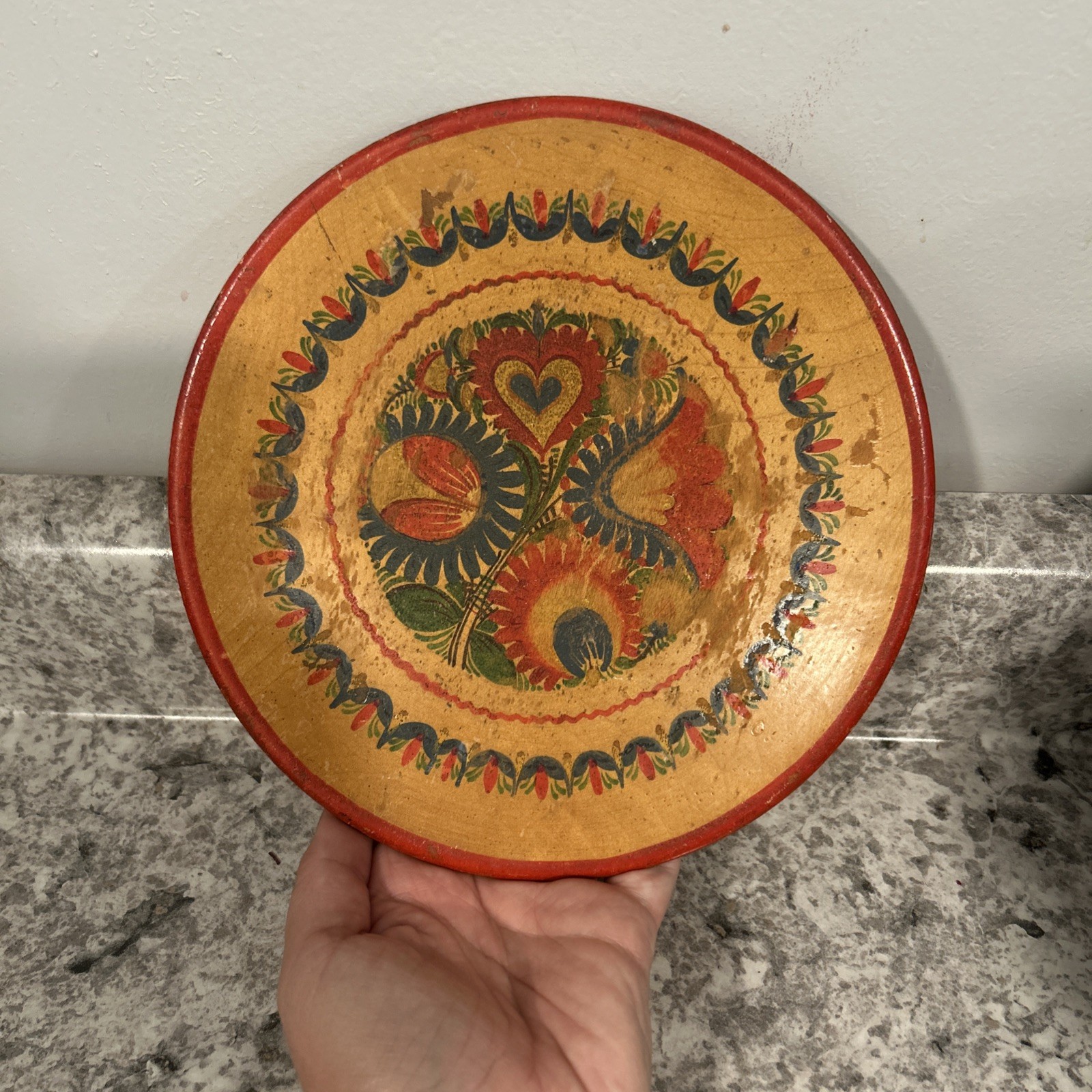 Vintage Hand Made In Czechoslovakia Wood Trinket Plate Tray Dish