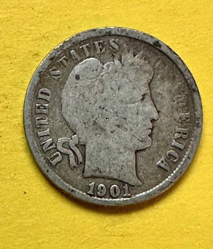 1901 Barber Dime. 90% Silver. Good Condition. Charity Auction For Animal Rescue￼