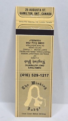 Vintage Matchbook Cover THE WINKING JUDGE Pub Hamilton Ontario Canada Bar Strike