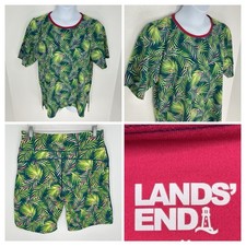 Lands End Tropical Activewear Set Bike Shorts Medium Shirt Large Travel Resort