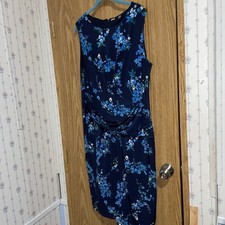 T Tahari Dress Sz 16W Floral Sleeveless Lined Zip Navy Blue Royal Feminine