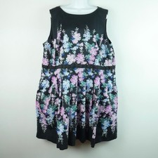 Talbots Womens 22WP Black Floral Pleated Fit Flare Pocket Dress Sleeveless Retro