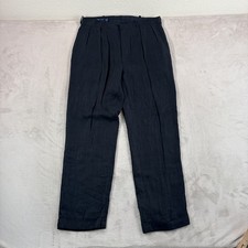 Vintage Polo Ralph Lauren Cuffed Pleated Trouser Pants Black 100 Linen 36x32