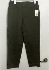 A New Day Straight High Rise Pants Women 4 R Green Khaki Cotton Stretch 29"x27"