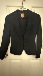 Tory Burch Black Shawl Lapel Tuxedo Blazer Wool Blend Short Jacket Size 2