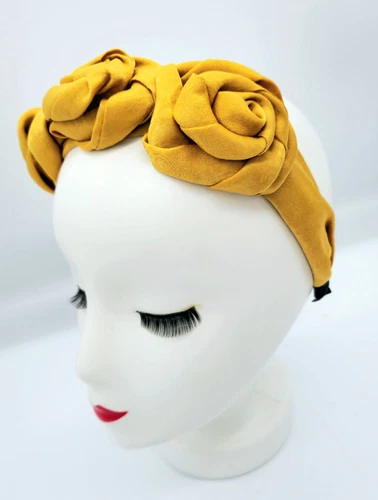 Stylish Mustard Yellow Fabric Rose Headband Fascinator Simple Elegant Headwear - Picture 1 of 4