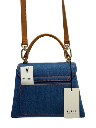 Mini bolso de hombro usado FURLA 1927 WB00109 asa superior índigo liso envío gratuito JPN - Imagen 8 de 12