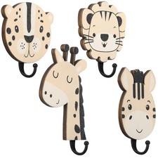 Qunclay 4 Pcs Safari Animal Decorative Wall Hooks Kids Wooden Jungle Baby Nur...
