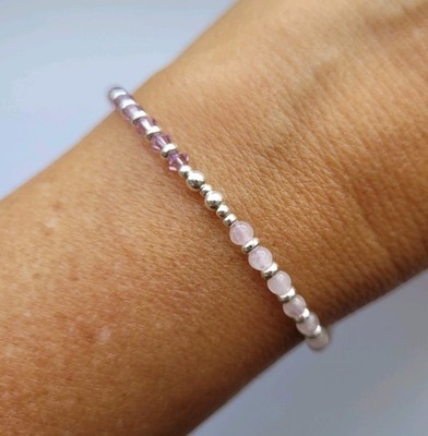 Wunderschönes Armband mit Rosenquarz + Swarovski-Components ''Vintage Rose''