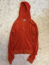 Y2K Juicy Couture Orange Velour Full Zip Hoodie Logo Women XL Long Sleeve