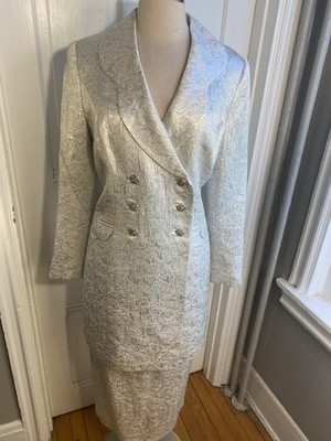 MS.DEVINE VINTAGE METALLIC SILVER SKIRT SUIT-SIZE10-LONG SKIRT & JACKET-NWOT!!