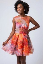 Bebe Floral 3PC Dress Set Womens 4 Organza Chiffon Y2K Detachable Bra Party Glam